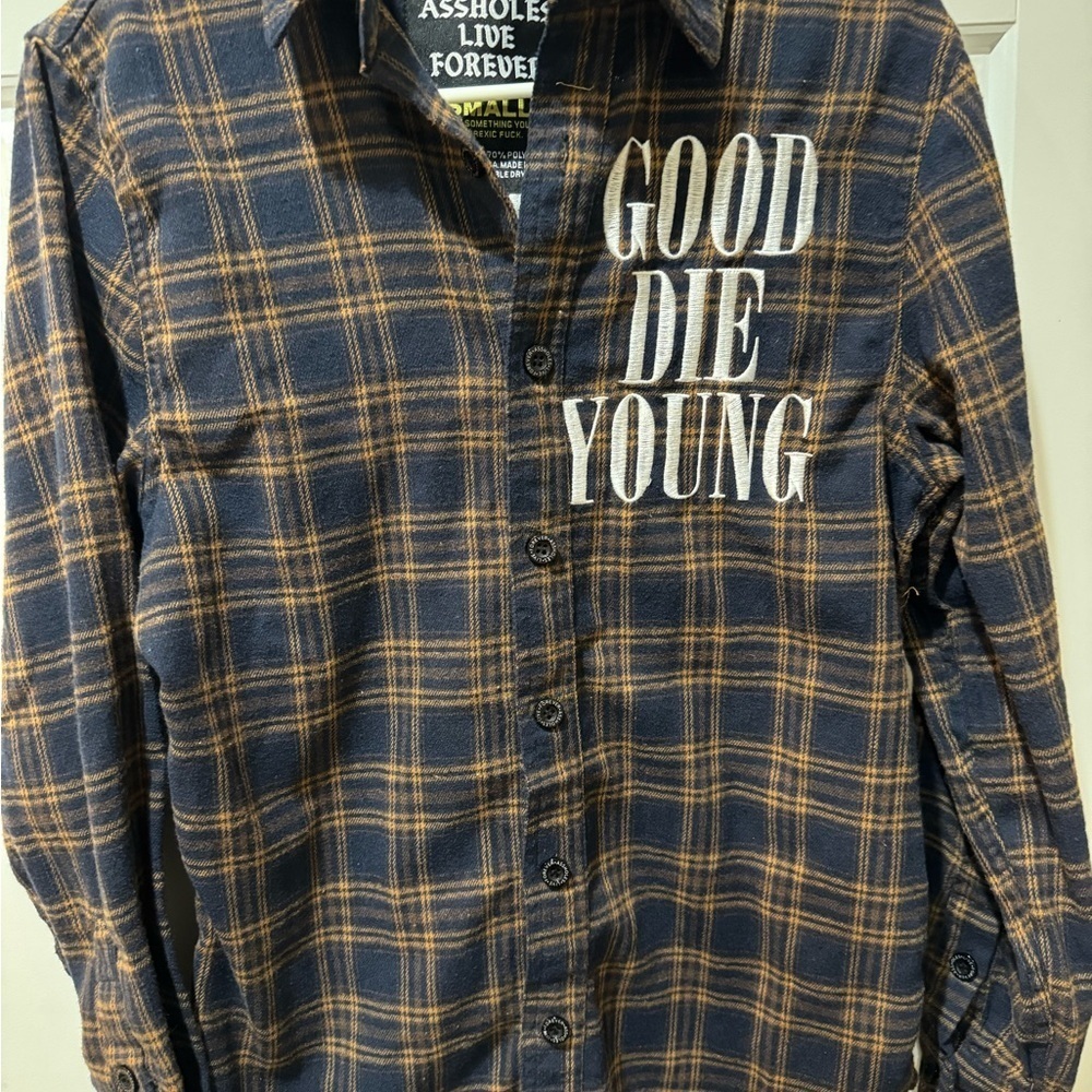 Plaid Button-Up Shirt by Assholes live Forever